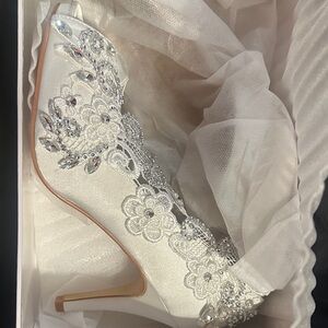 Elegant White Embellished Women's Heels